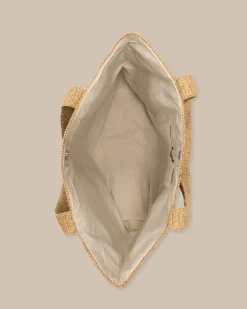 Southern Tide Striped Straw Hat Carrier Beach Tote Navy Cheap