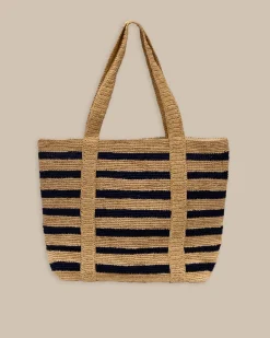 Southern Tide Striped Straw Hat Carrier Beach Tote Navy Shop
