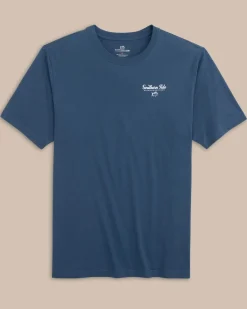 Southern Tide Striped Sunset Palms Short Sleeve T-Shirt Aged Denim Discount