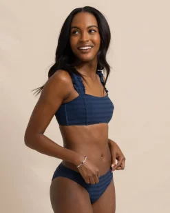 Southern Tide Texture Ruffle Bikini Top Dress Blue Flash Sale