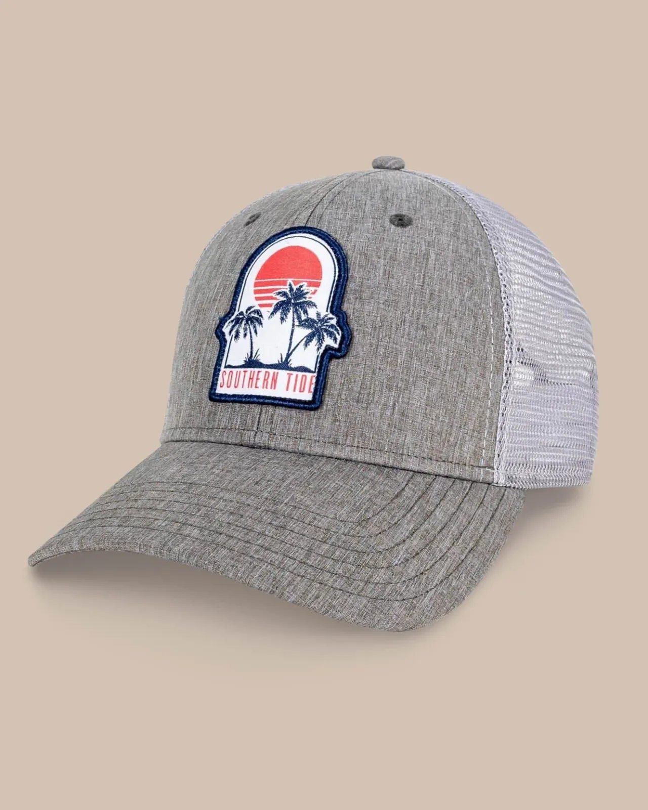 Southern Tide Three Palms Performance Trucker Hat Heather Khaki Outlet