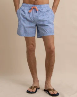 Southern Tide White Lotus Swim Trunk Clearwater Blue Fashion