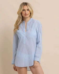 Southern Tide Wrenley Airy Cotton Tunic Clearwater Blue Flash Sale