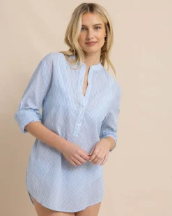 Southern Tide Wrenley Airy Cotton Tunic Clearwater Blue Flash Sale